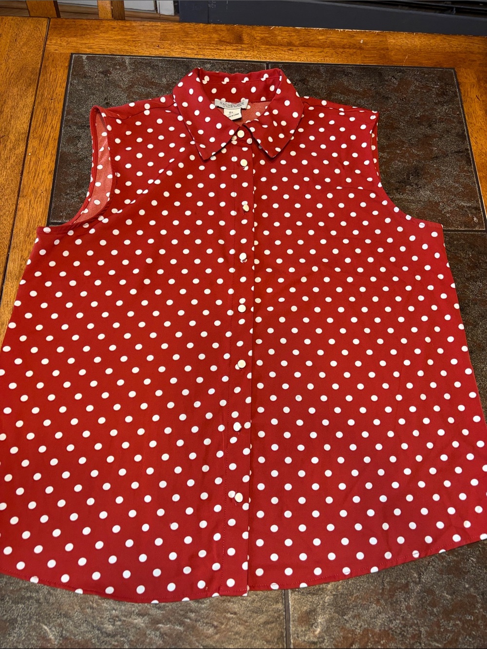 Rachel Zoe Burnt Red Polka Dot Sleeveless Collared Button-Front Blouse